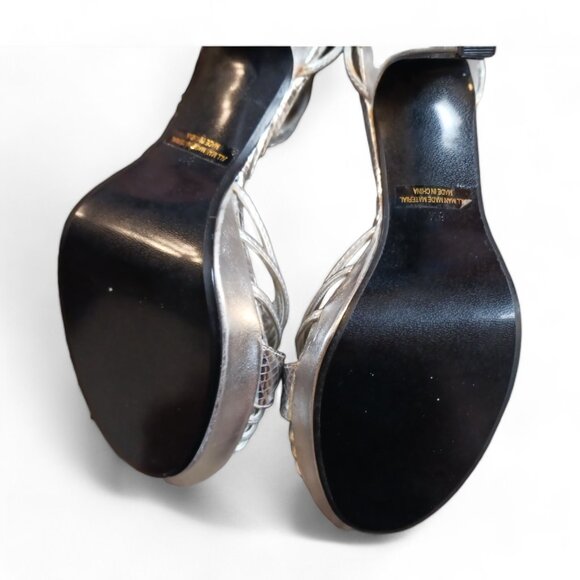 NWOT Touch Ups Silver Vegan Platform Open Toe Heels Size 8M - Picture 10 of 11